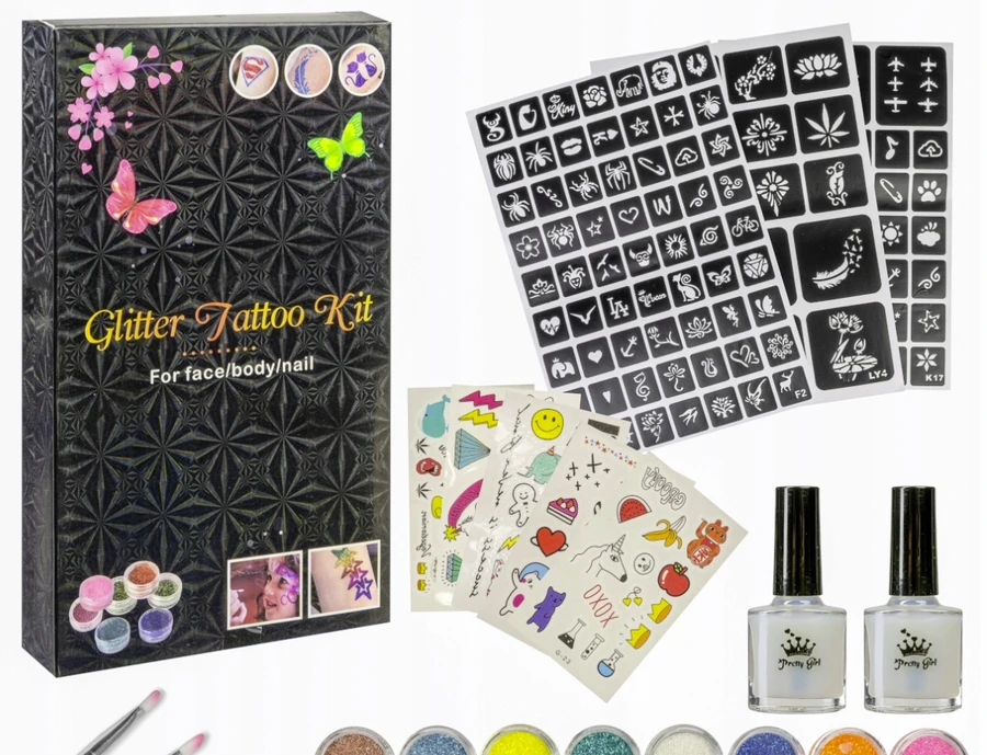 DIDELIS TATUiruočių rinkinys GLITTER TATTUOS ŠABLONAI VAIKAMS XXL
