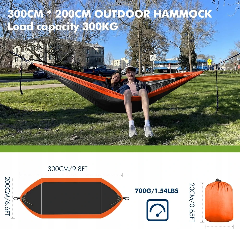 Didelis turistinis hamakas 300x200 cm, iki 300 kg, patogus ir lengvas