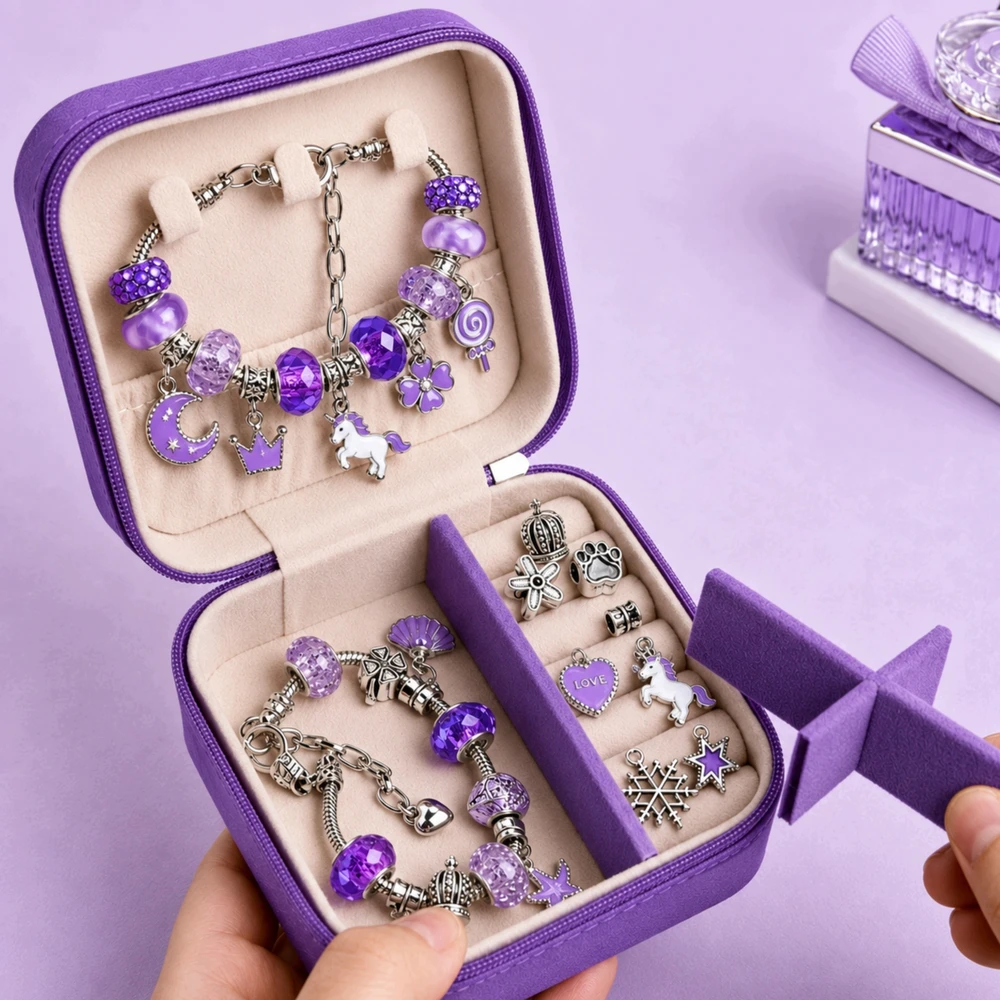 DIDELIŲ karoliukų rinkinys, skirtas apyrankėms gaminti „pasidaryk pats“ Creative PURPLE dovana