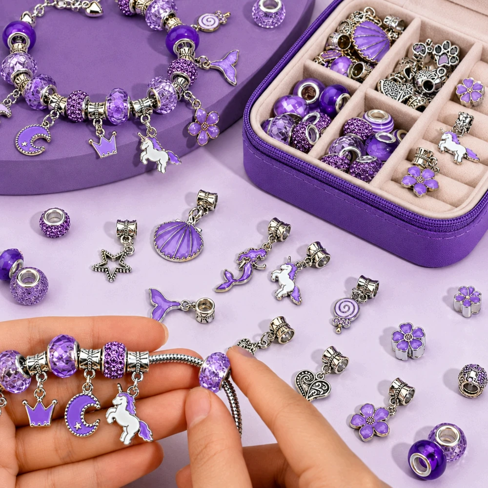 DIDELIŲ karoliukų rinkinys, skirtas apyrankėms gaminti „pasidaryk pats“ Creative PURPLE dovana