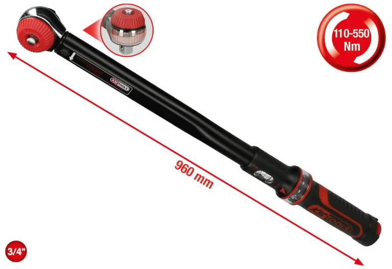 Dinamometrinis raktas su terkšle ERGOTORQUEprecision 3/4" 110-550Nm, KS Tools