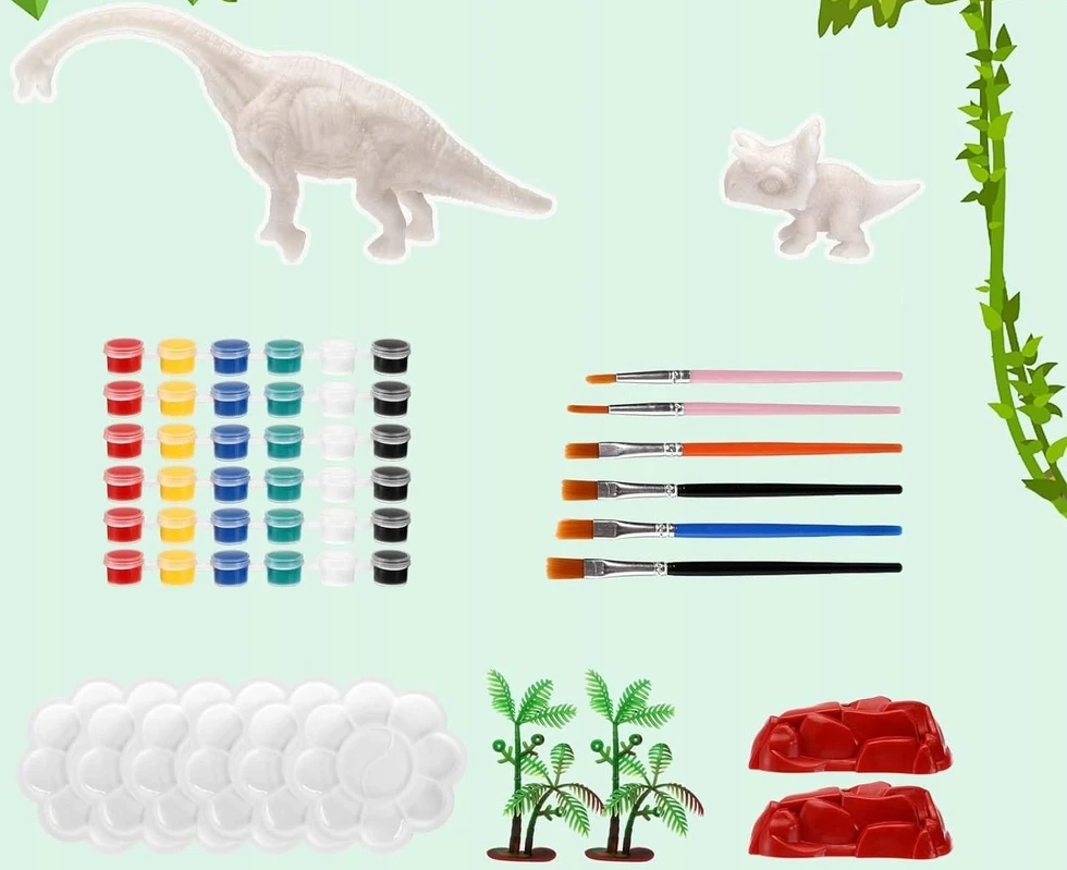 Dinozaurai dažymui dažais, rinkinyje 55 vnt. 3D tapyba Kūrybinis rinkinys