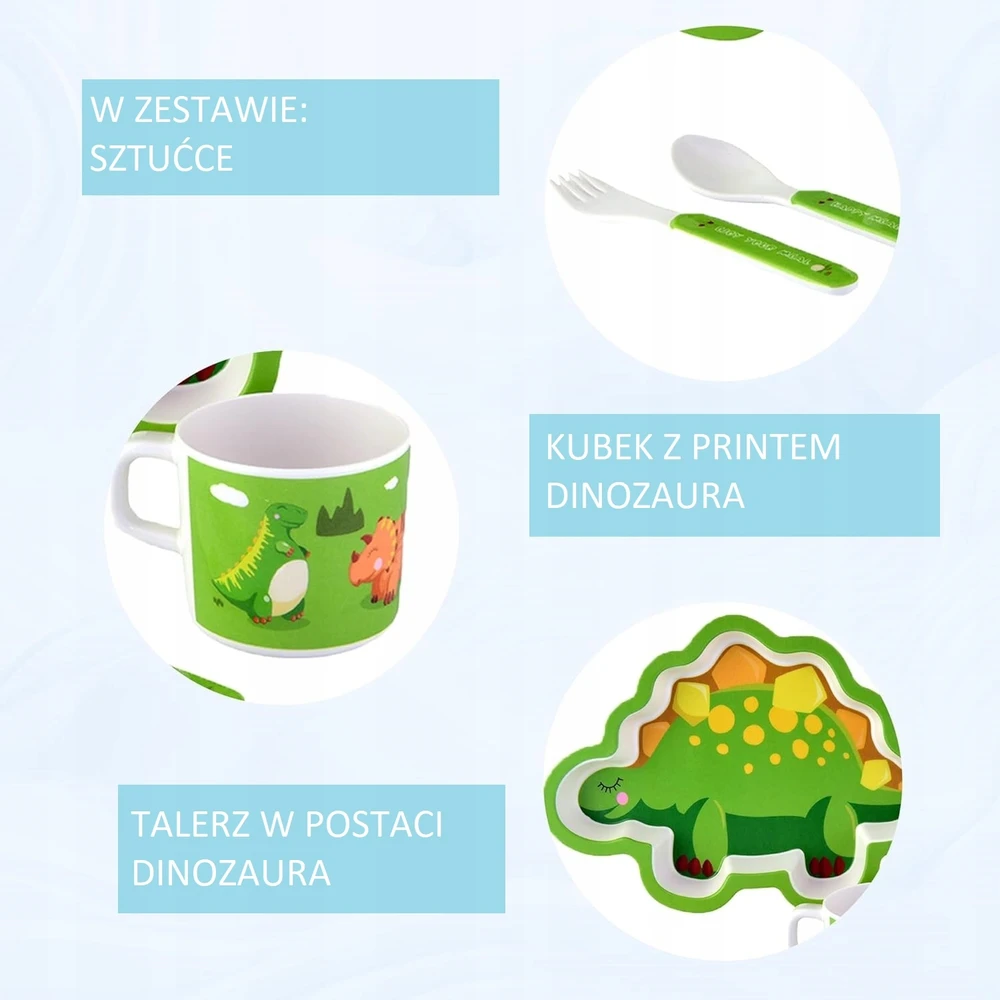 Dinozauro formos vakarienės rinkinys vaikams GERI DRAUGAI 4 vnt. DEFEKTAS