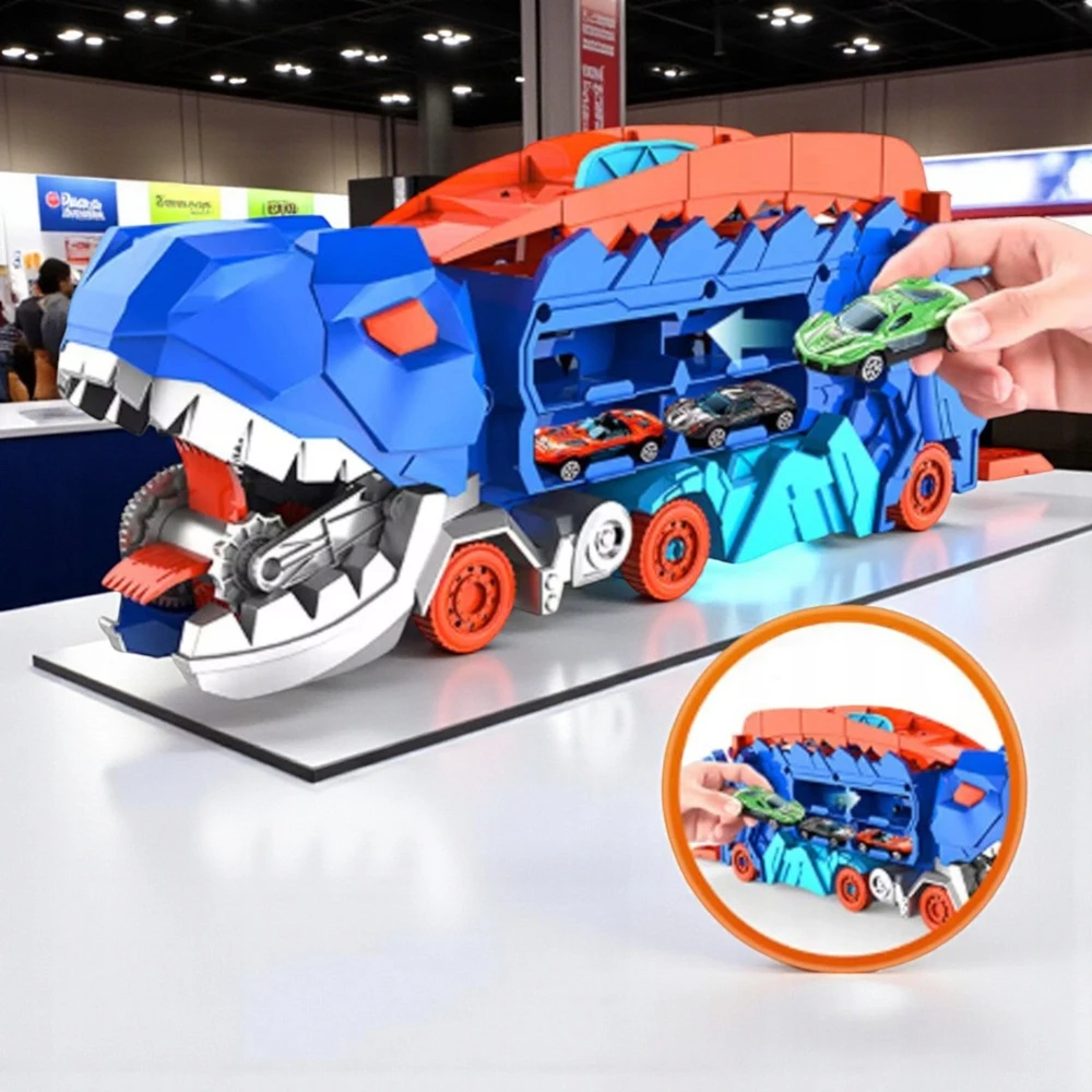 DINOZAURŲ TRANSPORTERIŲ LENKTYNŲ TRAKAS + METALINĖS Spyruoklės 3IN1 MEGA T-REX AUTOMOBILIAI