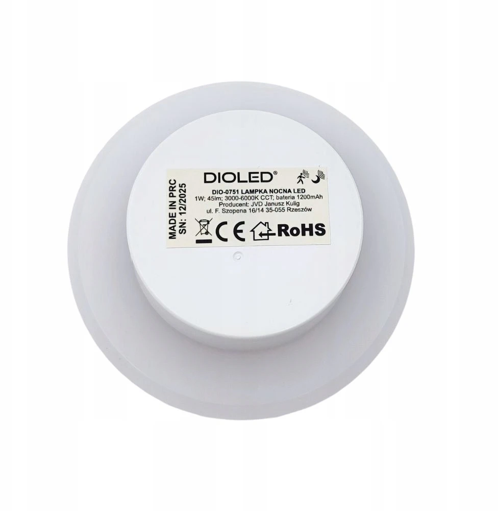 Dioled Lampka nocna LED wbudowana baterija 45lm CCT czujnik ruchu ściemnialna USB