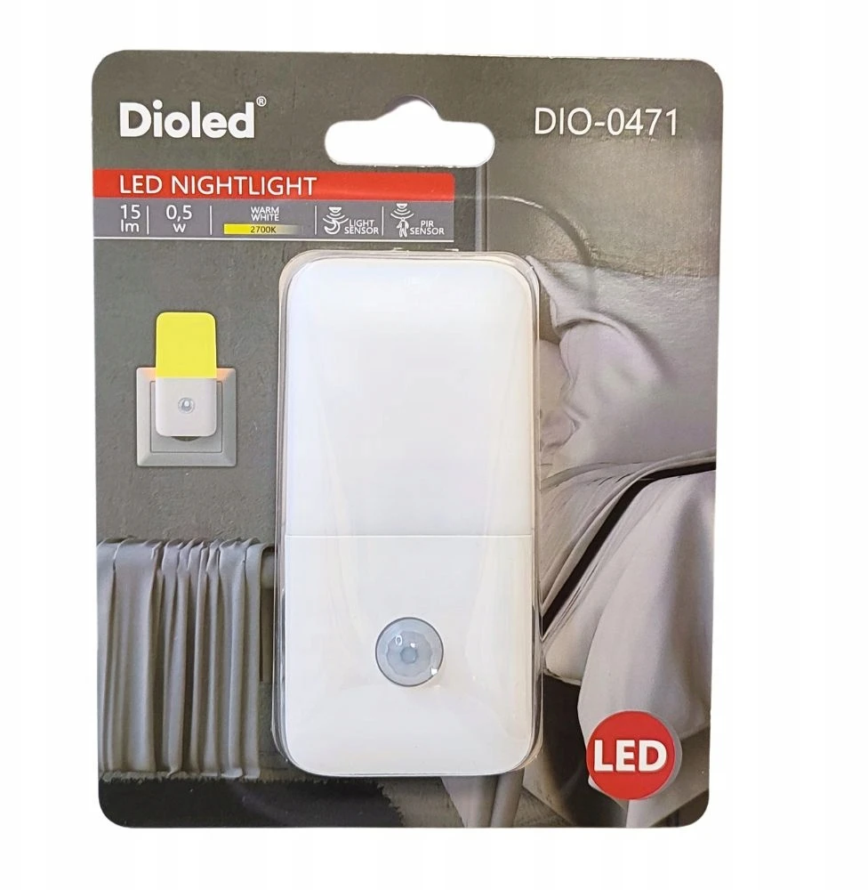 Dioled Lampka wtykowa nocna do gniazdka SLIM su czujnikiem zmierzchu i ruchu 2700K