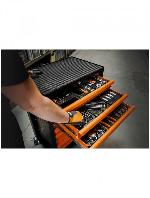 Dirbtuvių spintelė NEO TOOLS 84-222-9 su 7 stalčiais ir 129 įrankiais (matmenys: 680 x 460 x 1030 mm)