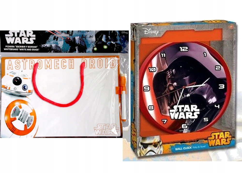 Disney DUŻY zegar Star Wars DARTH VADER + NEMOKAMAI tablica sychościeralna BB-8