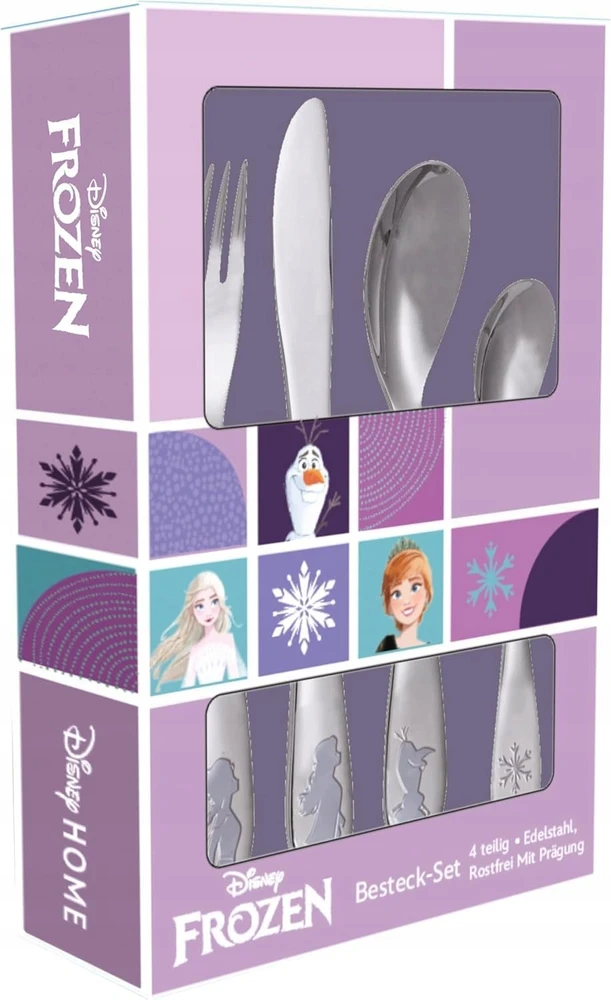 Disney Frozen Ice Queen 4 dalių stalo įrankių rinkinys vaikams, nerūdijantis plienas