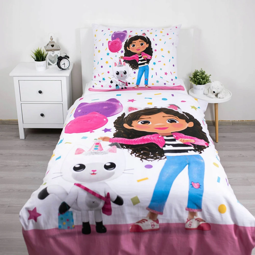 Disney Gabi's Cat House DVIPUŠĖ patalynė su užtrauktuku, PATALĖS RINKINYS 140x200 cm