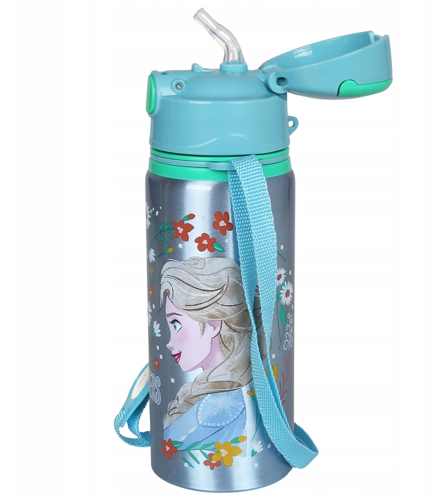 Disney Ledynmetis Anna Elsa Aliuminio TERMINIS BUTELIS, su kandikliu, VANDENS BIDONAS su dirželiu per petį, mergaitėms 600ml