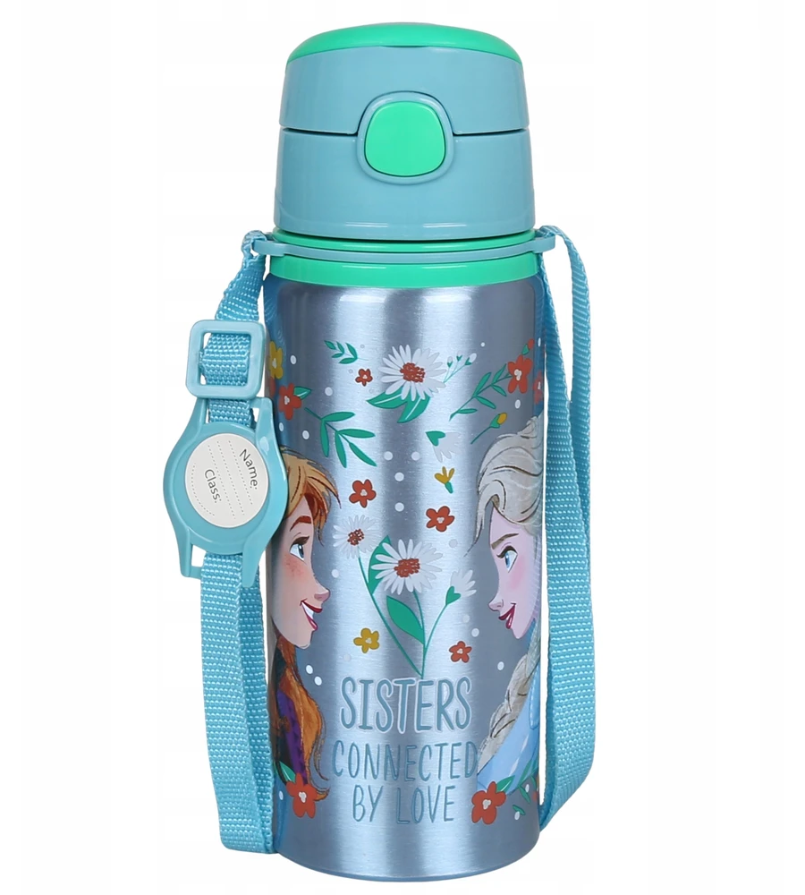 Disney Ledynmetis Anna Elsa Aliuminio TERMINIS BUTELIS, su kandikliu, VANDENS BIDONAS su dirželiu per petį, mergaitėms 600ml