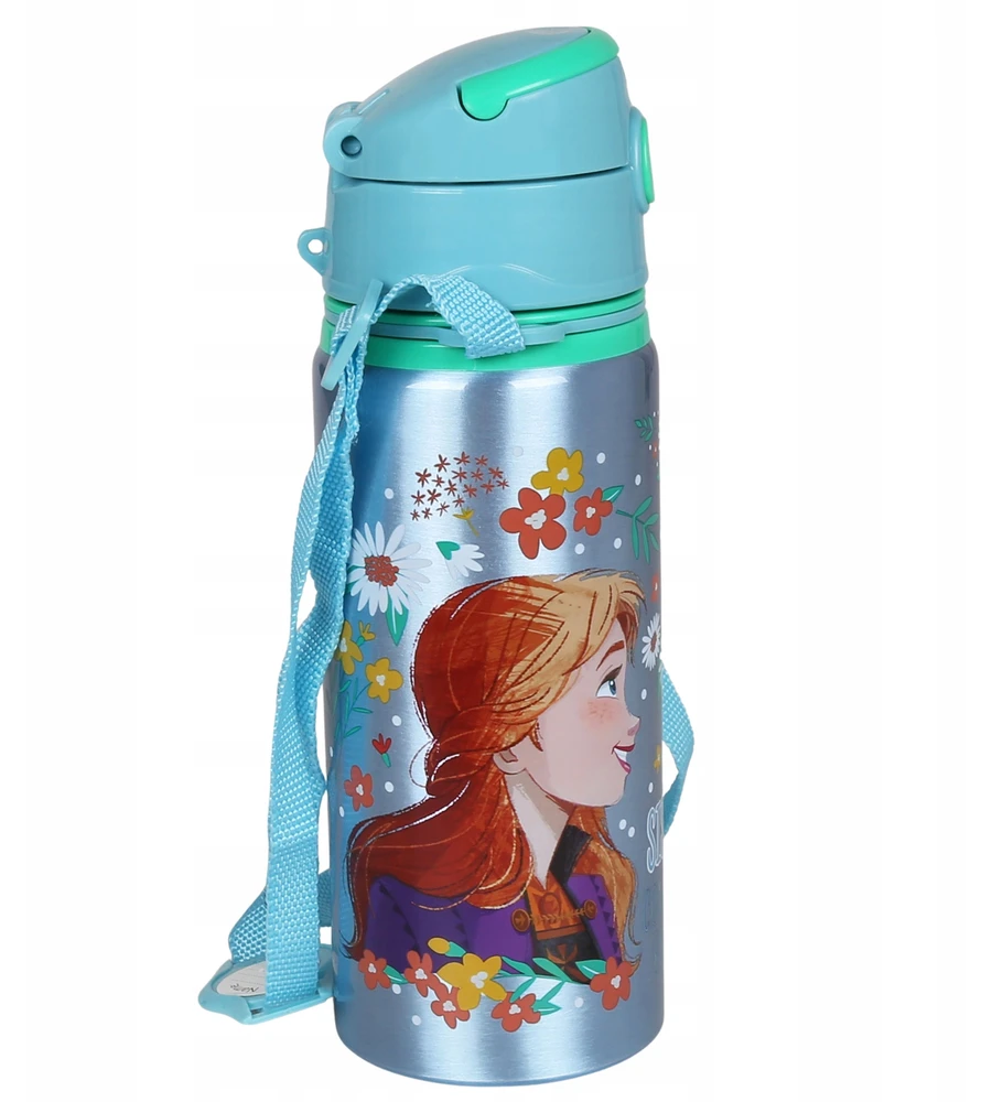 Disney Ledynmetis Anna Elsa Aliuminio TERMINIS BUTELIS, su kandikliu, VANDENS BIDONAS su dirželiu per petį, mergaitėms 600ml
