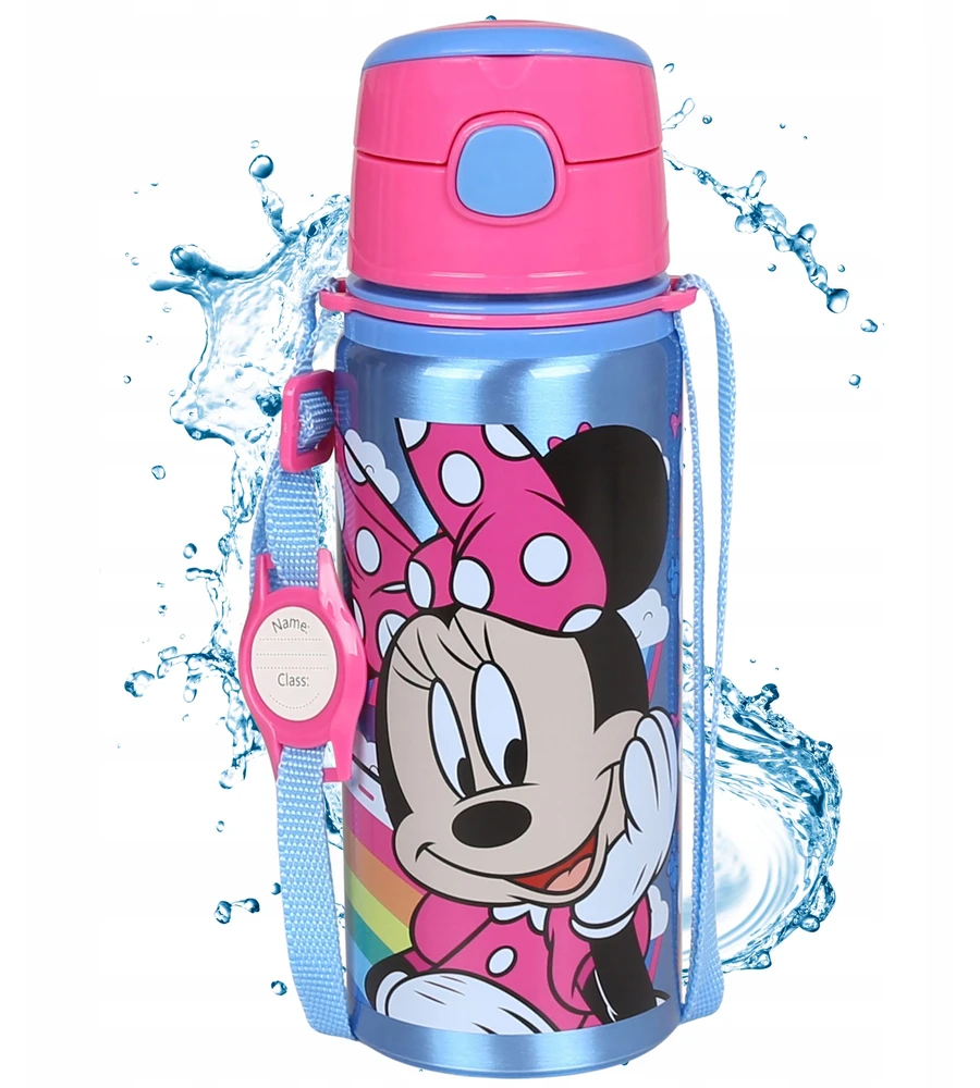 DISNEY Minnie Mouse aliuminio TERMINALINIS BUTELIS, su kandikliu, VANDENS BUTELIS su dirželiu per petį, mergaitėms 600 ml