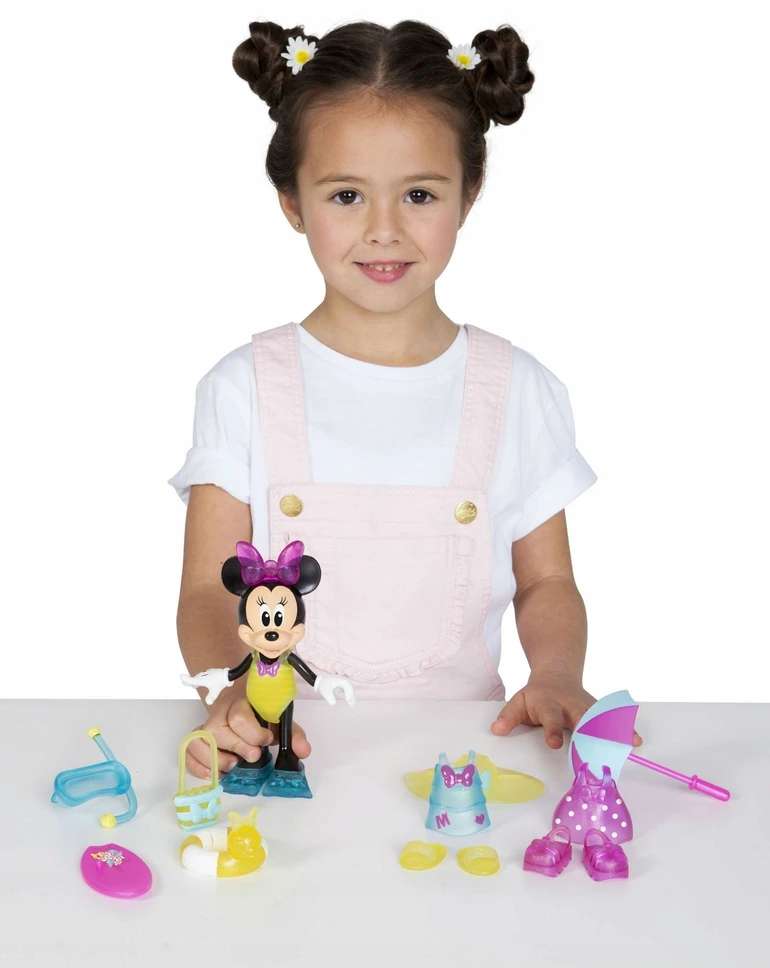 DISNEY MINNIE MOUSE MINI BEACH DOLL SPINTOS AKC APRANGA. 13 ELEMENTŲ RINKINYS