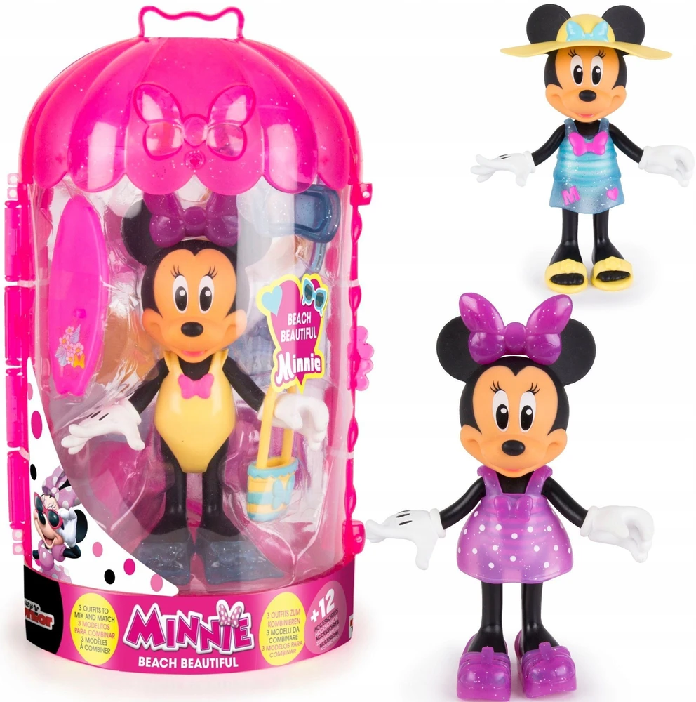 DISNEY MINNIE MOUSE MINI BEACH DOLL SPINTOS AKC APRANGA. 13 ELEMENTŲ RINKINYS