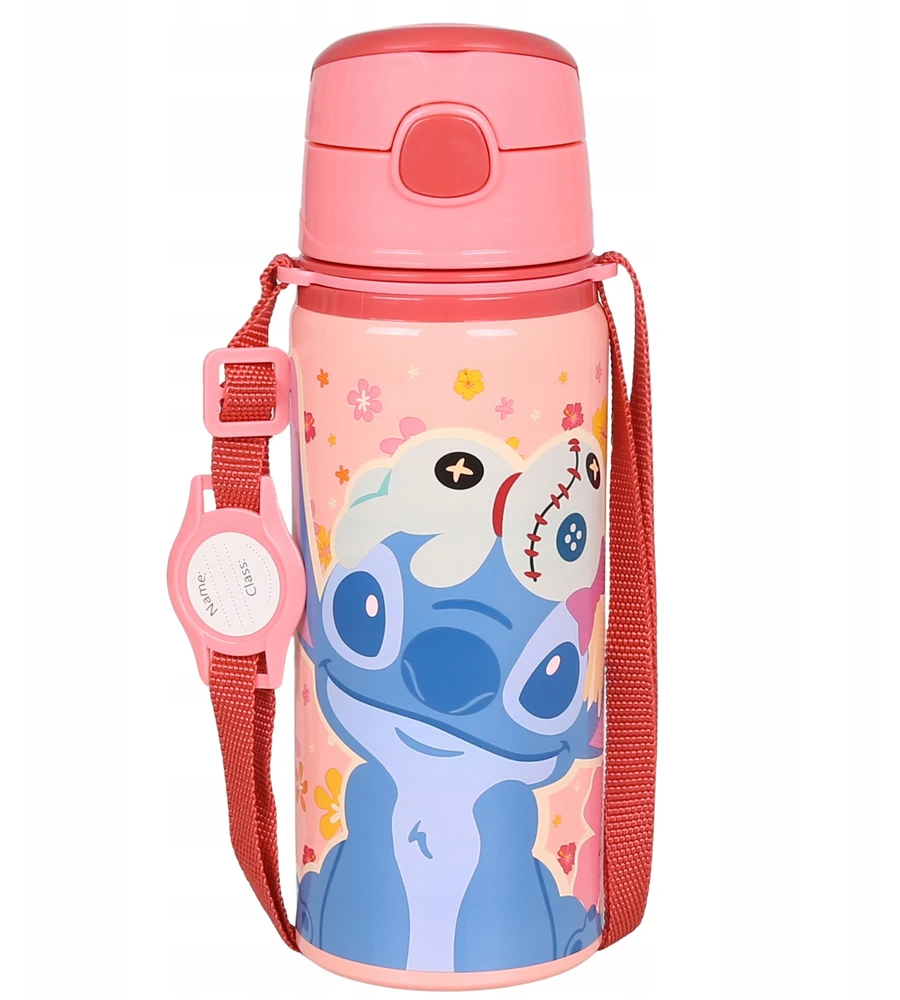 DISNEY Stitch aliuminio TERMINALINIS BUTELIS, gertuvė, VANDENS BUTELIS su dirželiu per petį, mergaitėms 600 ml