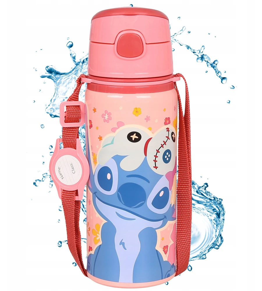 DISNEY Stitch aliuminio TERMINALINIS BUTELIS, gertuvė, VANDENS BUTELIS su dirželiu per petį, mergaitėms 600 ml