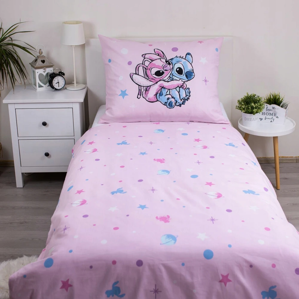 Patalynės komplektas DISNEY Stitch DWUSTRONNA, bawełniana pościel na zamek 140x200 cm
