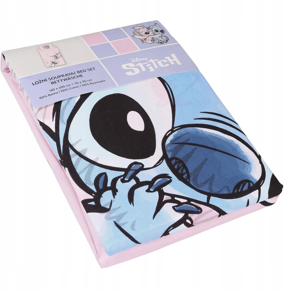 Patalynės komplektas DISNEY Stitch DWUSTRONNA, bawełniana pościel na zamek 140x200 cm