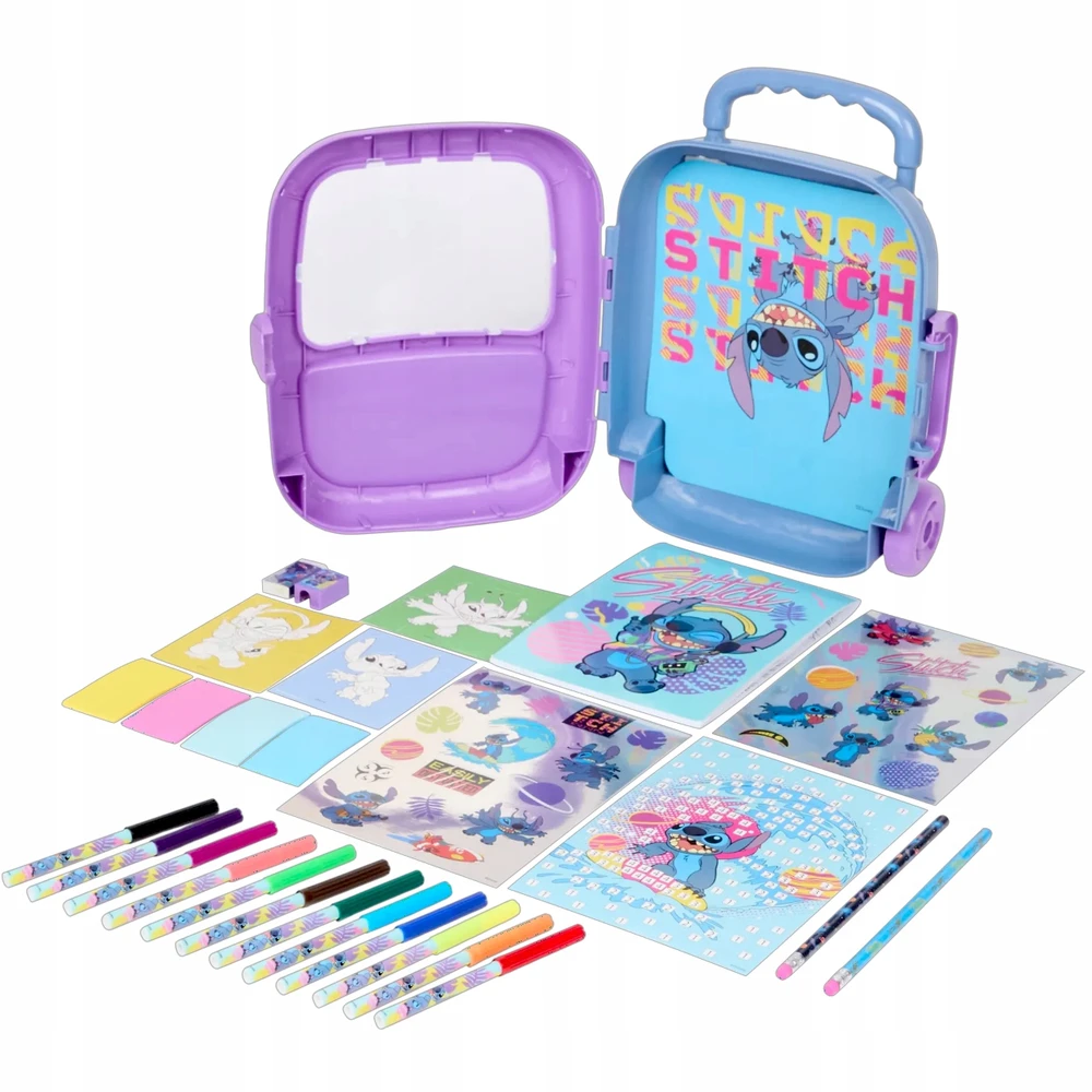 Disney Stitch Lagaminas kūrybiniams darbams piešti kreidelėmis spalvinimo knygelė