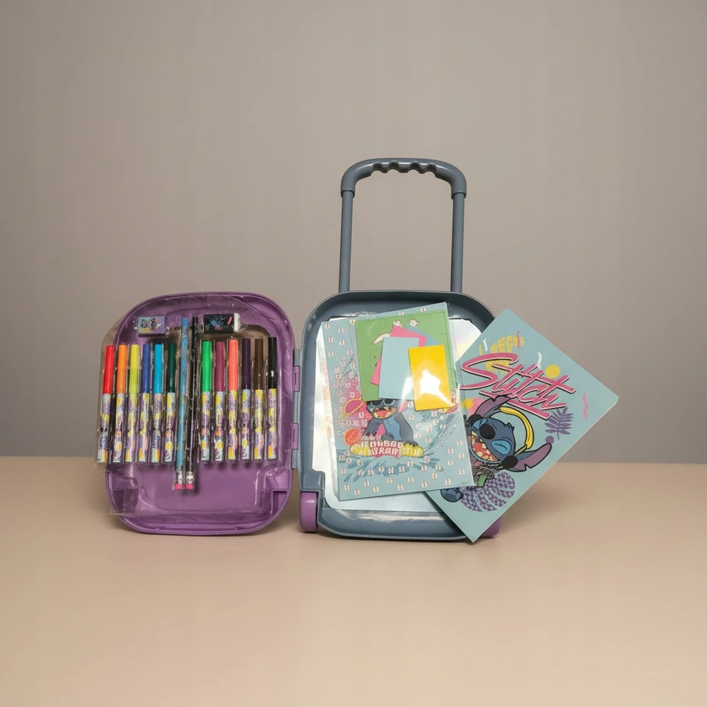 Disney Stitch Lagaminas kūrybiniams darbams piešti kreidelėmis spalvinimo knygelė