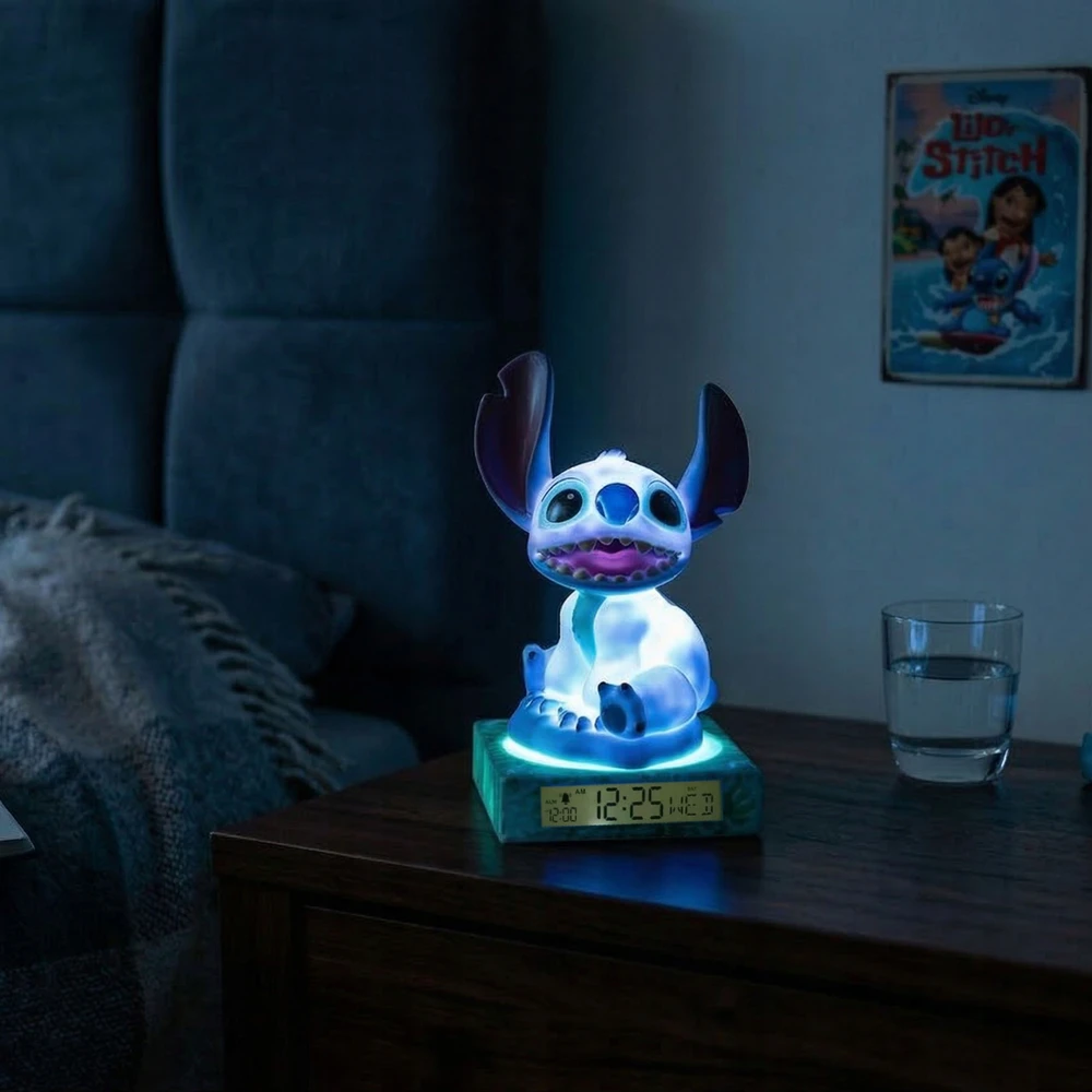 DISNEY Stitch Lampka nocna 3D su budzikiem i kalendarzem, ŚWIECĄCA figurka