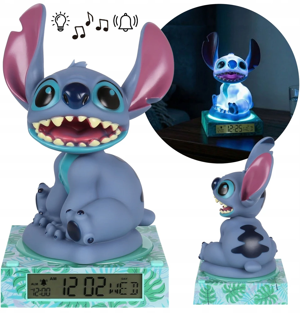 DISNEY Stitch Lampka nocna 3D su budzikiem i kalendarzem, ŚWIECĄCA figurka