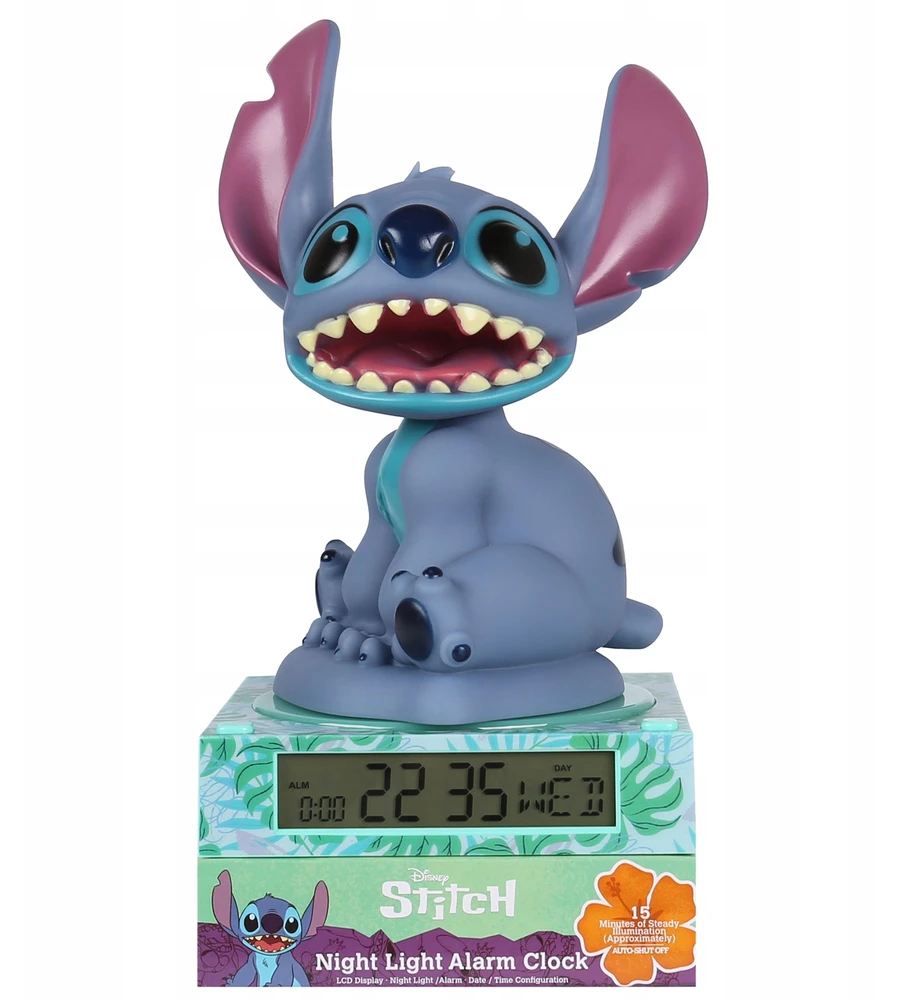 DISNEY Stitch Lampka nocna 3D su budzikiem i kalendarzem, ŚWIECĄCA figurka
