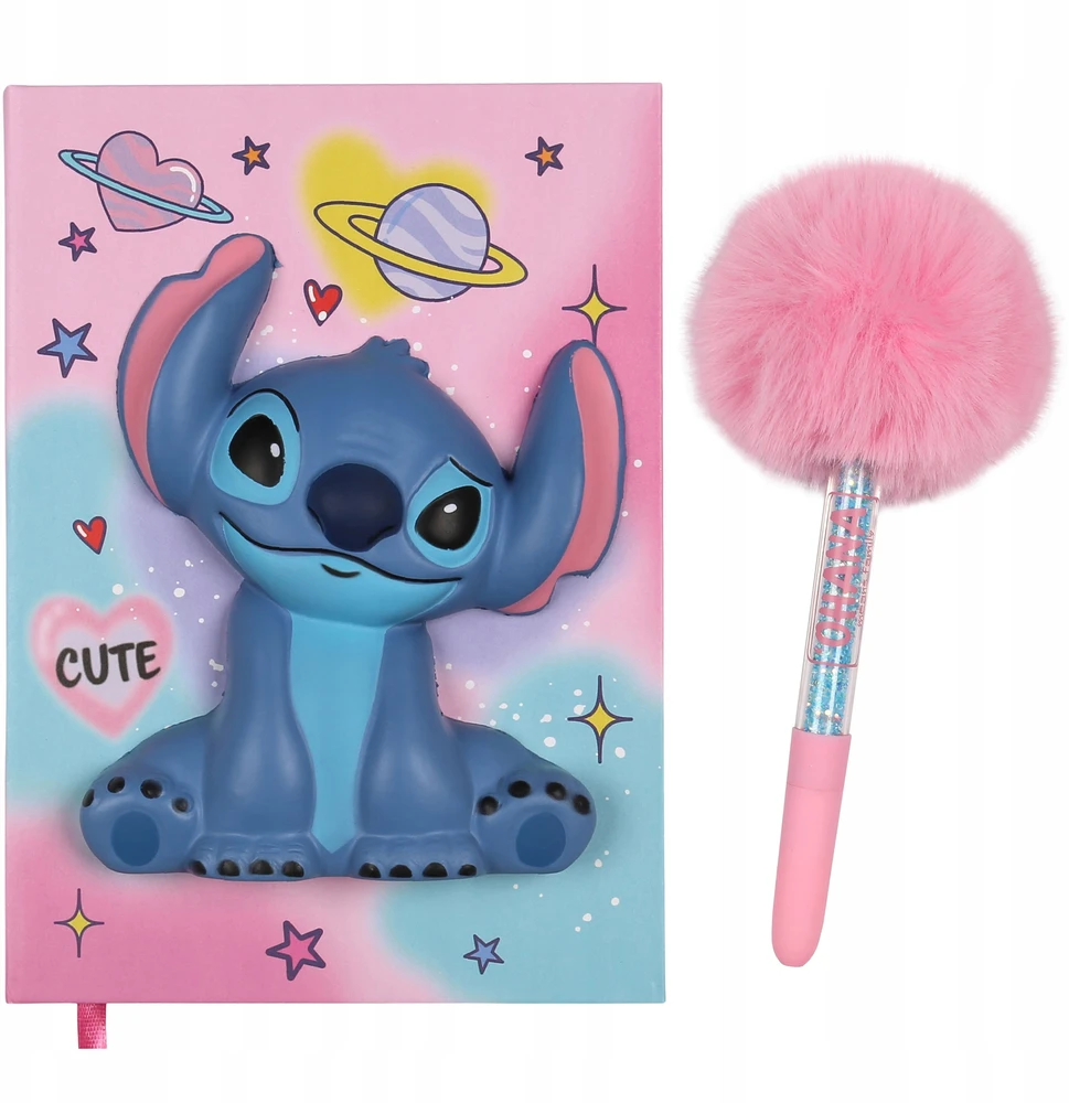 DISNEY Stitch Rinkinys piśmienniczy, NOTES antystresowy +DŁUGOPIS su pomponem