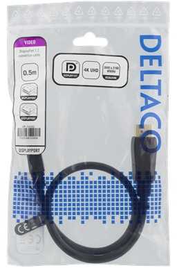 DisplayPort kabelis, 0,5 m, 4K UHD, DP 1.2 DELTACO juodas / DP-1005D