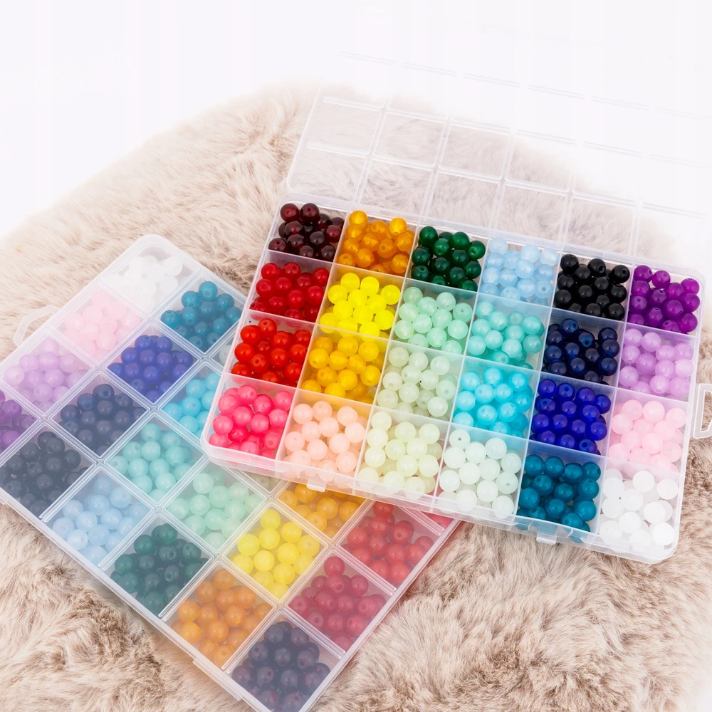 DIYQueen 8mm stiklo karoliukų rinkinys + juvelyrinis trintukas pasidaryk pats papuošalams 1200 vnt.