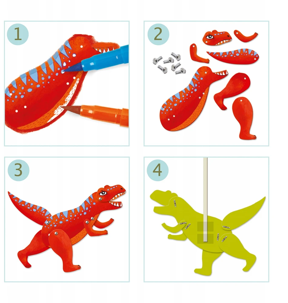 Djeco Kūrybinis rinkinys lėlės-marionetės - Dinozaurai (6 vnt.) ( DJ09680 )