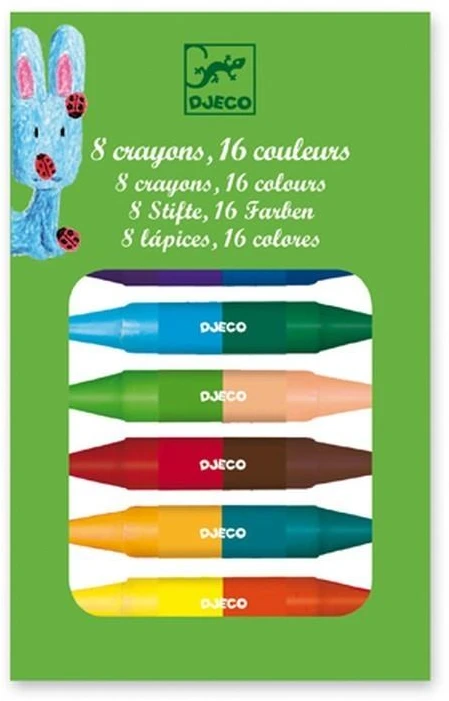 Djeco Dvipusės vaškinės kreidelės (8 vnt., 16 spalvų) ( DJ08874 )