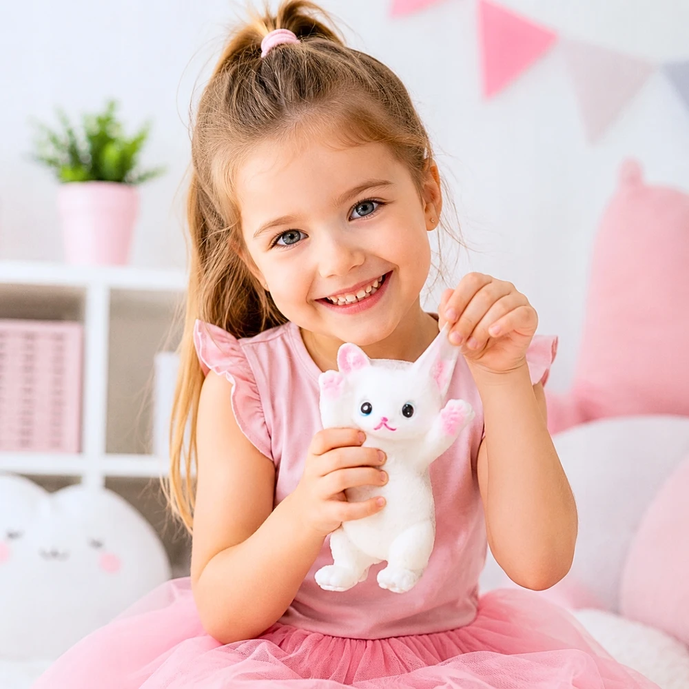 DK Antistresinis Gniotek SQUISHY KITTEN Žaislas, baltas ir rožinis