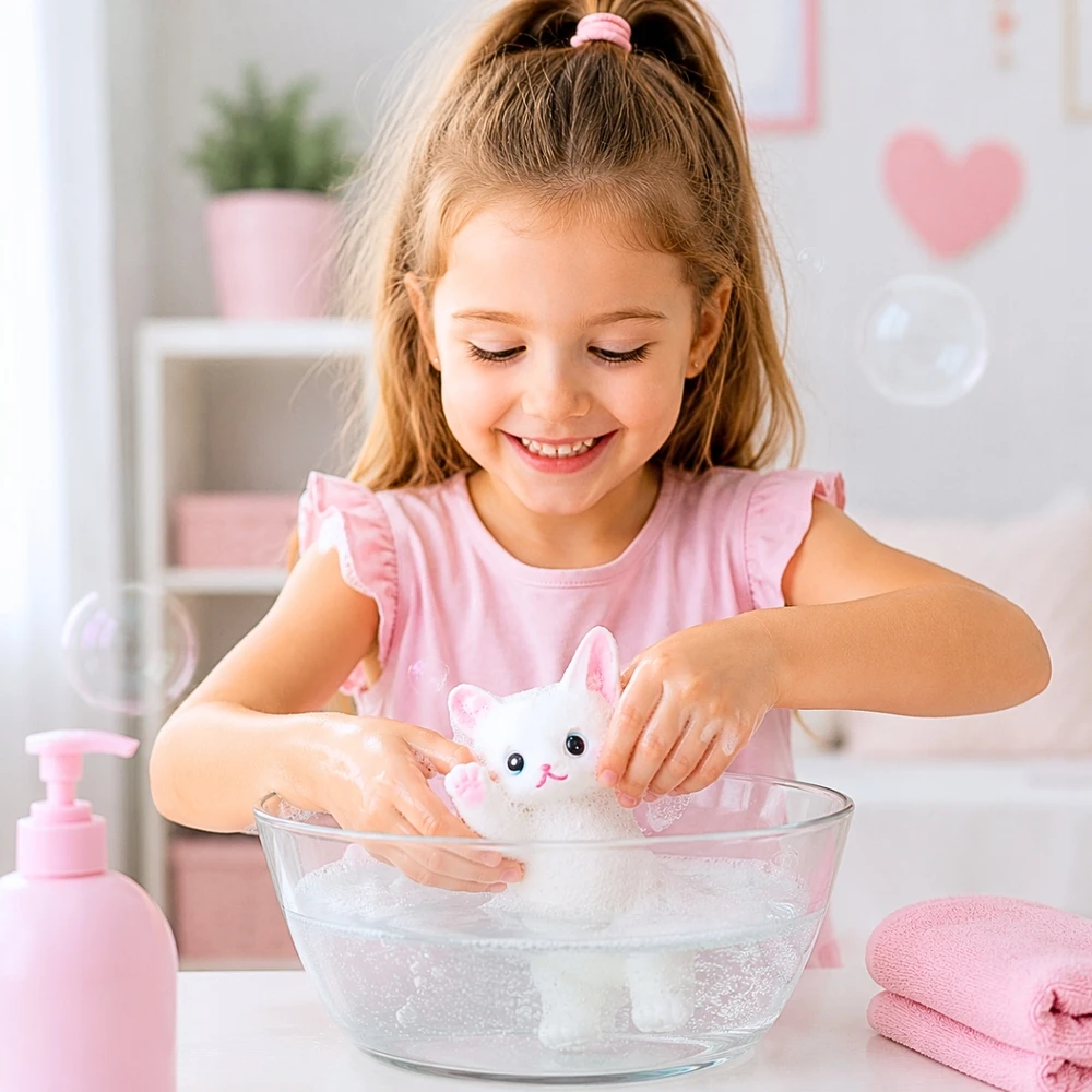 DK Antistresinis Gniotek SQUISHY KITTEN Žaislas, baltas ir rožinis