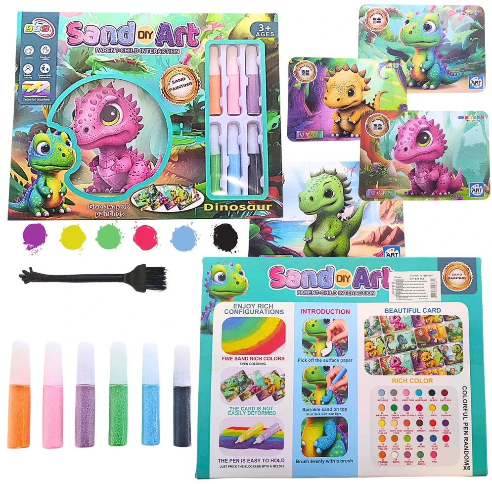 DK Meninis rinkinys DAŽYMAS SU GLITTER SAND 3D efektų dinozauru