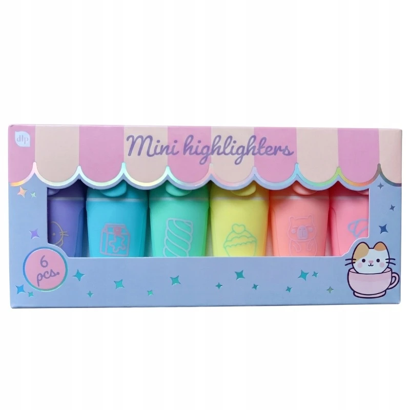 Dlp Industry Bv Mini pasteliniai žymekliai 6vnt Kawaii Cat Capybara Planner