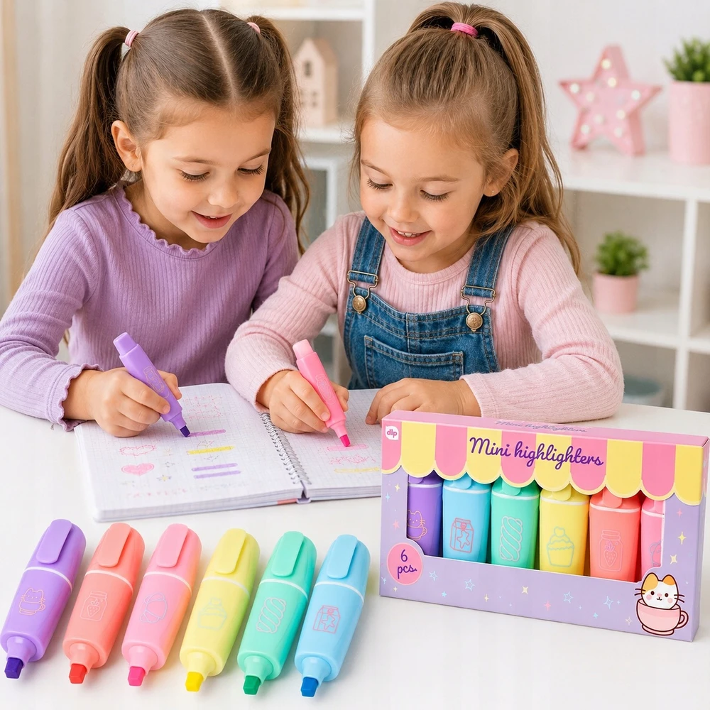 Dlp Industry Bv Mini pasteliniai žymekliai 6vnt Kawaii Cat Capybara Planner