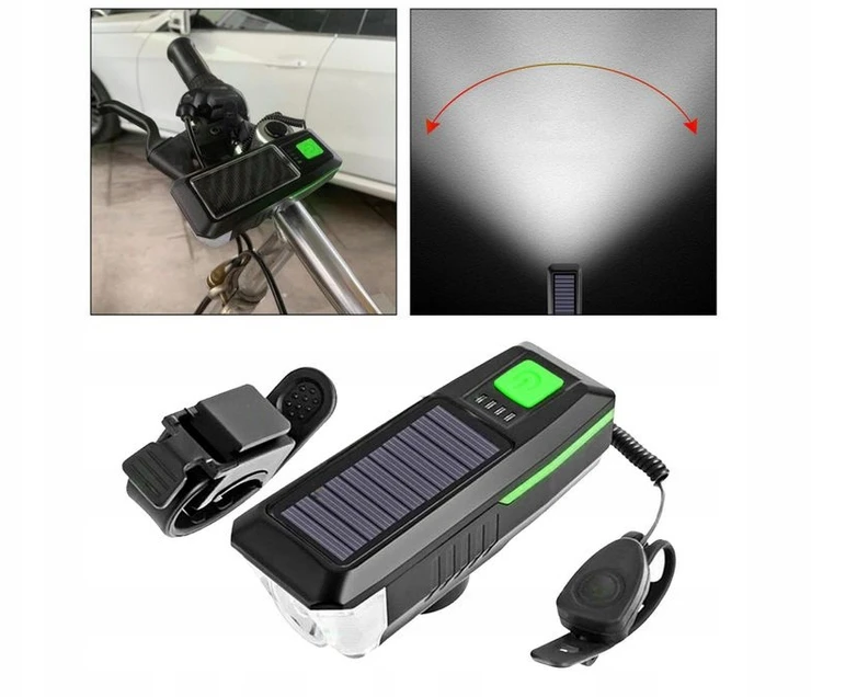 DMR LAMPKA ROWEROWA SOLARNA LED USB KLAKSON DZWONEK