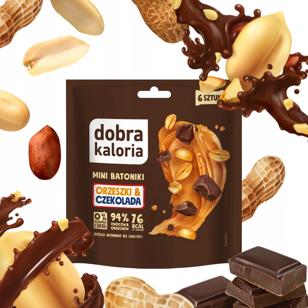 Dobra Kaloria Mini batonėliai Riešutai ir šokoladas be cukraus 6 vnt. Geros kalorijos
