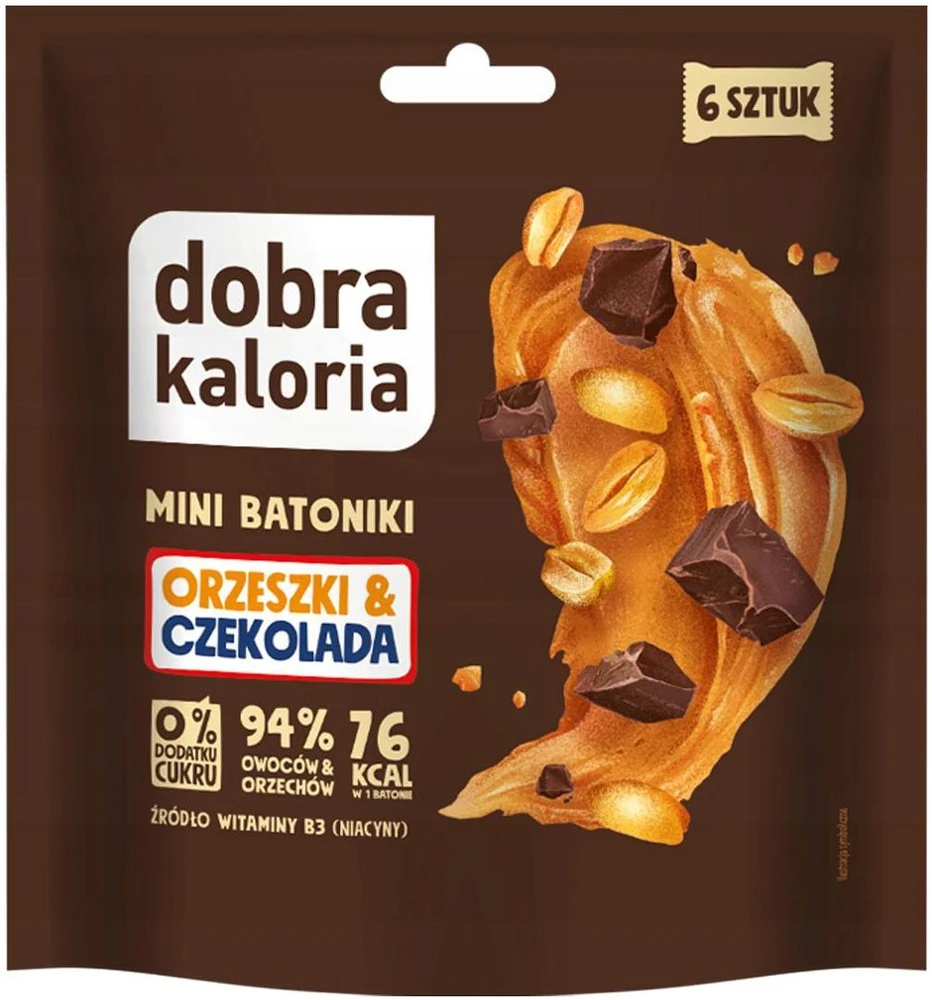 Dobra Kaloria Mini batonėliai Riešutai ir šokoladas be cukraus 6 vnt. Geros kalorijos