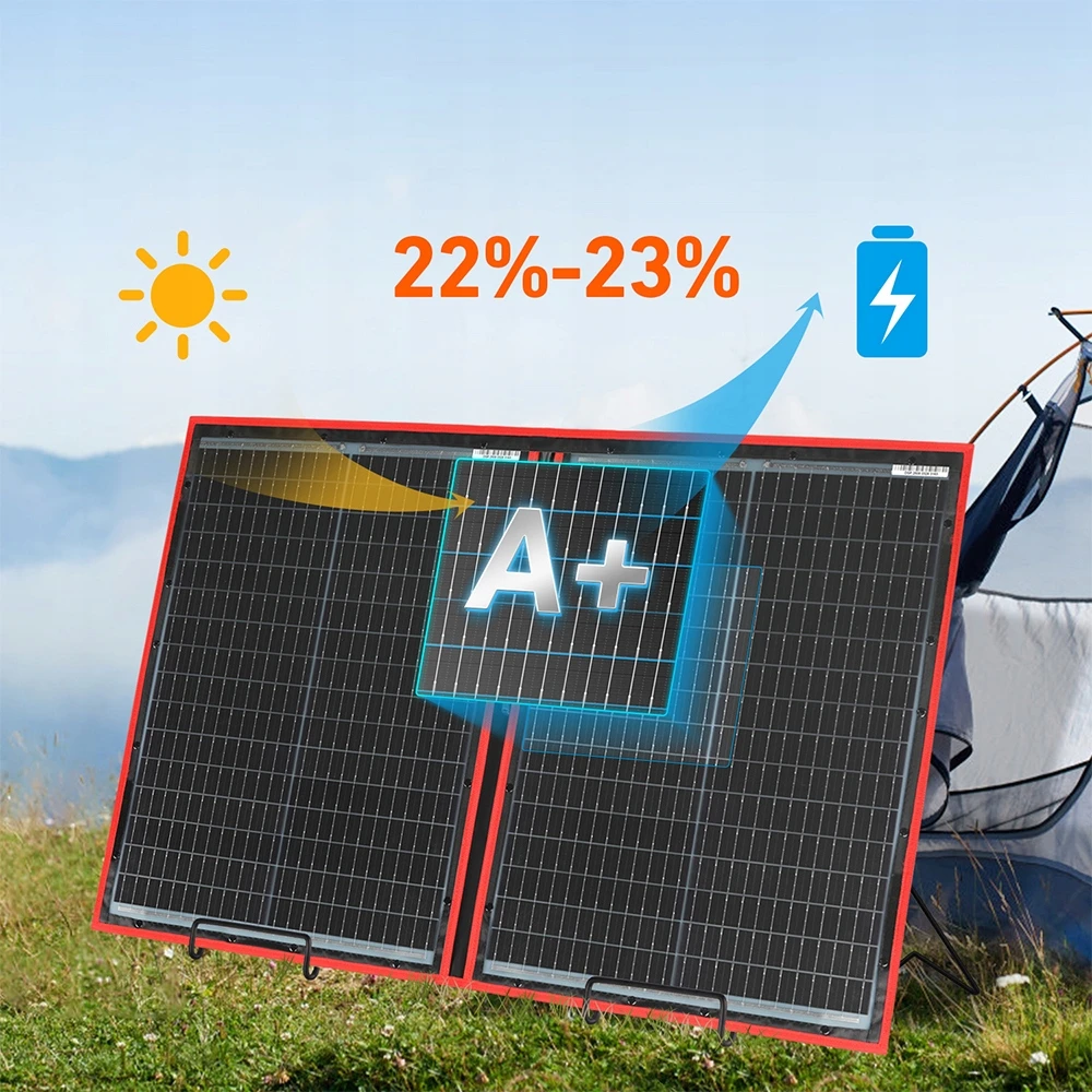 DOKIO fotovoltinis skydelis 110 W sulankstomas nešiojamas 18 V kemperiui, įkraunamas 12 V baterijos