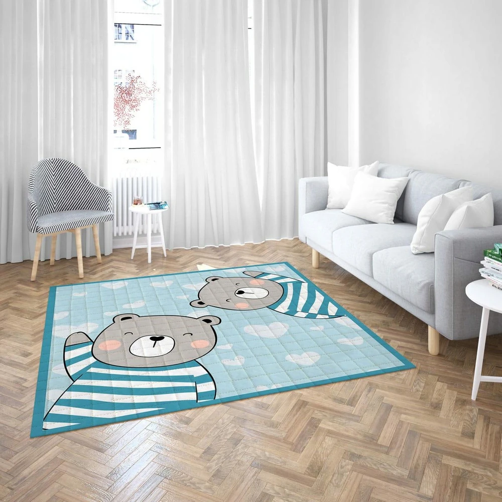 Domarex Kiliminis kilimėlis Bon Bon 120x120 Teddy Bear, mėlynas, dygsniuotas, neslystantis