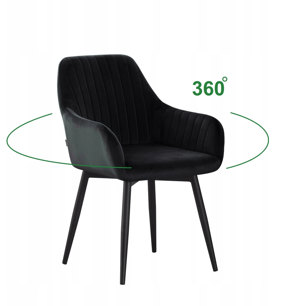 DOMM BERNARD 360° aksominė pasukama kėdė - minkšta ir patogi svetainei, juoda