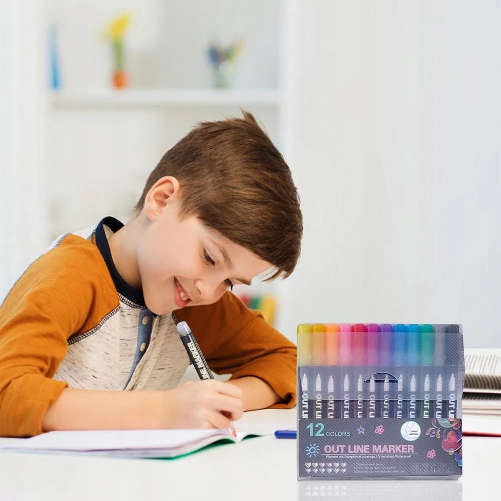 Domoda MAGIC MARKERS DVIGUBĖS LEILIJOS METALINIS KONTŪRINIAI BLYGIŲ ŽYMEKLIAI 12Vnt.