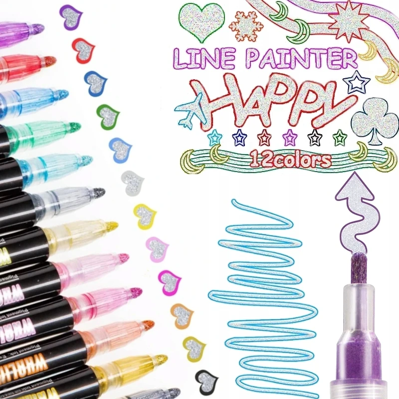 Domoda MAGIC MARKERS DVIGUBĖS LEILIJOS METALINIS KONTŪRINIAI BLYGIŲ ŽYMEKLIAI 12Vnt.