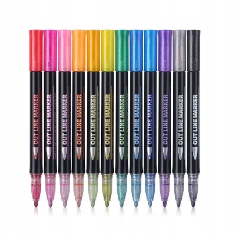 Domoda MAGIC MARKERS DVIGUBĖS LEILIJOS METALINIS KONTŪRINIAI BLYGIŲ ŽYMEKLIAI 12Vnt.
