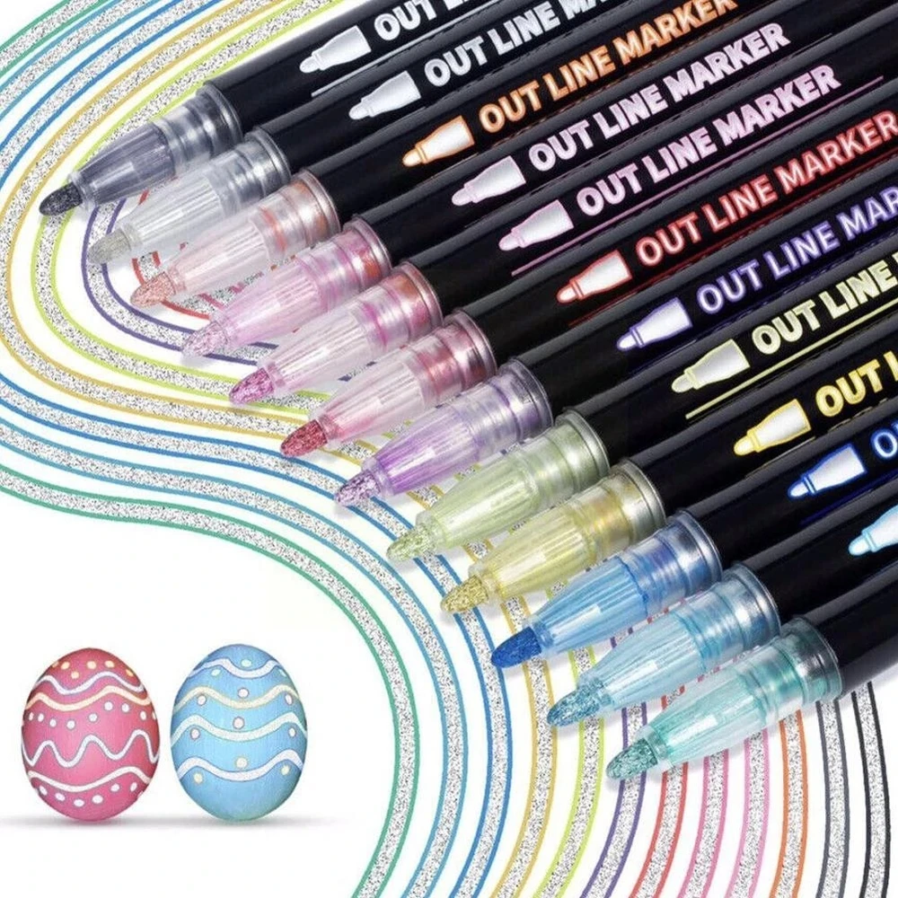 Domoda MAGIC MARKERS DVIGUBĖS LEILIJOS METALINIS KONTŪRINIAI BLYGIŲ ŽYMEKLIAI 12Vnt.