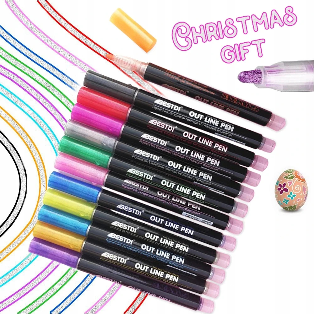 Domoda MAGIC MARKERS DVIGUBĖS LEILIJOS METALINIS KONTŪRINIAI BLYGIŲ ŽYMEKLIAI 12Vnt.